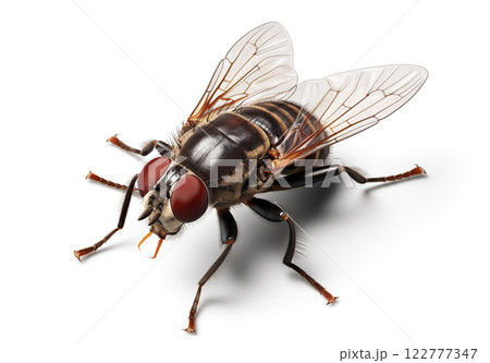 Close up of housefly Insect isolated on white background. fly 122777347