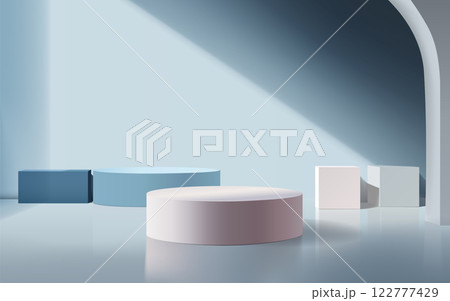 Minimalist Abstract 3D Geometric Podium with Soft Lighting 122777429