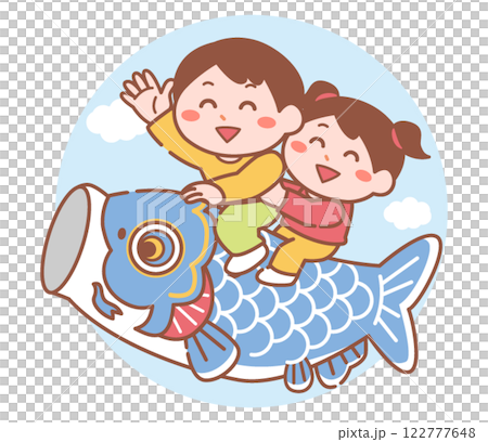 男孩和女孩騎在鯉魚旗上 122777648