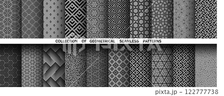 Geometric set of seamless black and gray patterns. Simple vector graphics 122777738