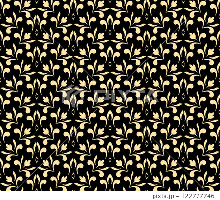 Flower pattern. Seamless golden and black ornament. Graphic vector background Flower pattern. Seamless golden and black ornament. Graphic vector background 122777746