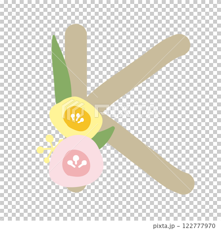 Alphabet K with a round flower 122777970