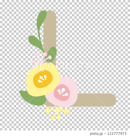 Letter L with a round flower 122777971