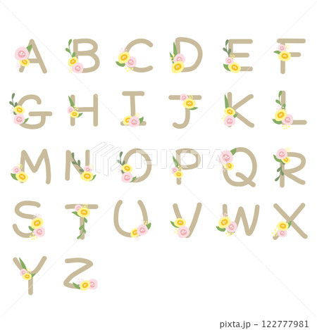 丸いお花のついたアルファベットセット 122777981