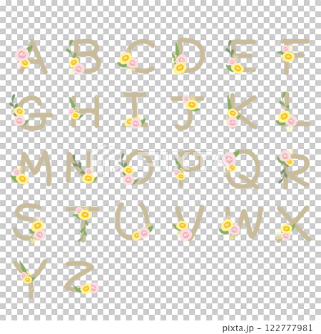 丸いお花のついたアルファベットセット 122777981