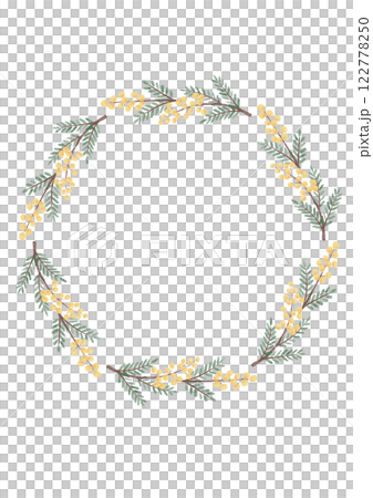 シンプル素朴ででナチュラルかわいい手描き水彩風ミモザフレーム シンプル素朴ででナチュラルかわいい手描き水彩風ミモザフレーム 122778250