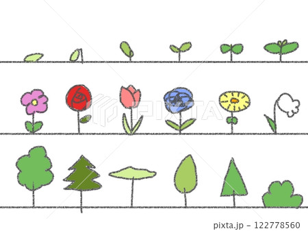 芽、花、木のシンプルなイラスト 122778560