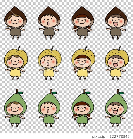 一組戴著栗色、梨色和西式梨色頭飾的兒童 122778843