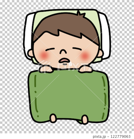 布団で眠る子供（男の子2） 122779063