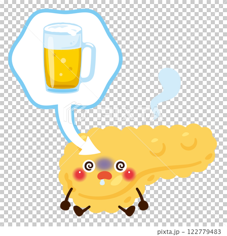 Pancreas character suffering from alcohol damage 122779483
