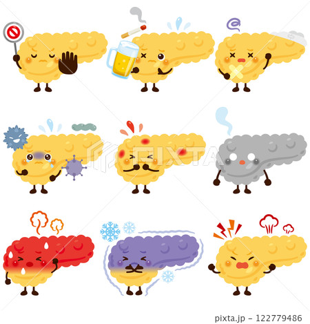 様々な状態の膵臓のキャラクター 122779486