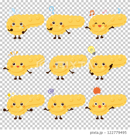 Pancreas character facial expression set 122779495