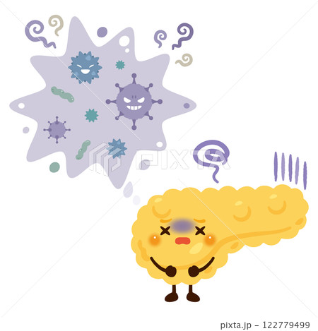 ウイルスに感染した膵臓のキャラクターイラスト 122779499