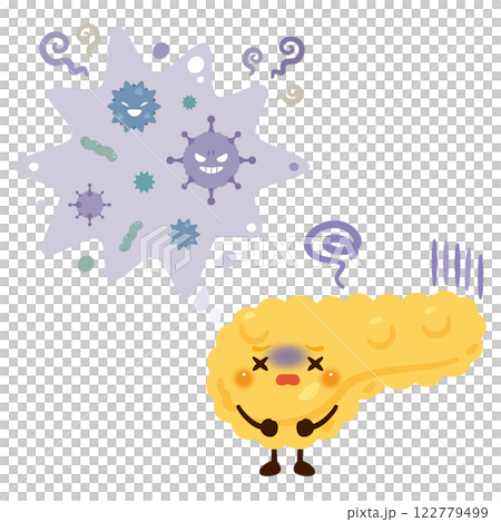 ウイルスに感染した膵臓のキャラクターイラスト 122779499