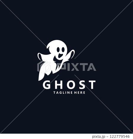 Ghost Logo, Simple Halloween Devil Design Illustration Template Black Background 122779546
