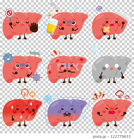 様々な状態の肝臓のキャラクター 122779633
