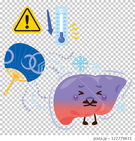 Liver character who feels unwell due to the cold Liver character who feels unwell due to the cold 122779635