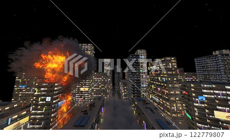 攻撃される未来都市の風景 攻撃される未来都市の風景 122779807
