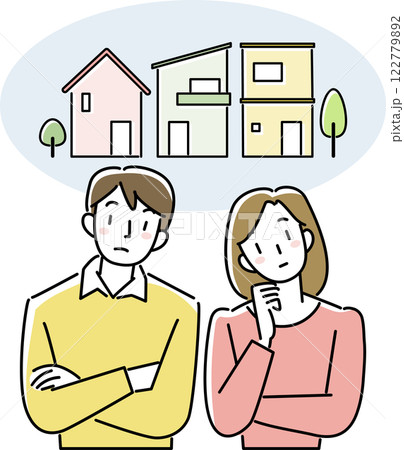 住宅について考え込む若いカップルの上半身 122779892