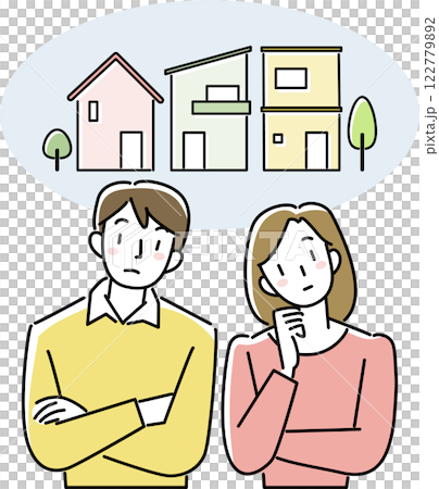 住宅について考え込む若いカップルの上半身 122779892