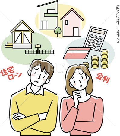住宅購入について考え込む若い夫婦 122779895