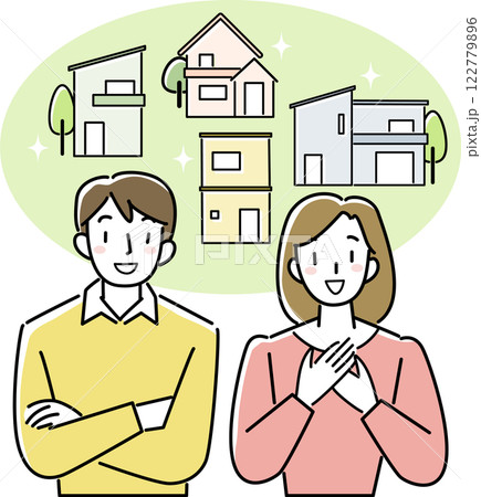 住宅購入を夢見る若い夫婦 住宅購入を夢見る若い夫婦 122779896