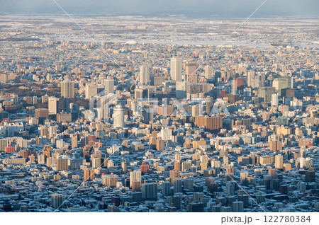 Aerial view of cityscape Sapporo downtown in winter 122780384