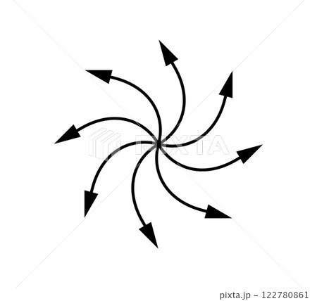 Radial spiral arrow icon. Line centrifuge concentric arrows. Motion spin swirl lines. Expand burst icon. Vector illustration isolated on white background Radial spiral arrow icon. Line centrifuge concentric arrows. Motion spin swirl lines. Expand burst icon. Vector illustration isolated on white background 122780861