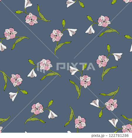 Seamless pattern with Peruvian lily Alstroemeria pelegrina , ornamental plant 122781286