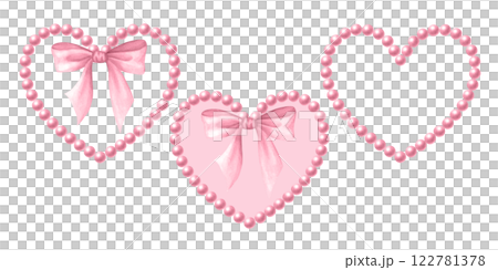 Heart shape frame made of pastel pink beads with bow. Coquette core, girly and lady style. Watercolor hand drawn isolated illustration set of delicate trendy accessories for wedding, cutecore design. Heart shape frame made of pastel pink beads with bow. Coquette core, girly and lady style. Watercolor hand drawn isolated illustration set of delicate trendy accessories for wedding, cutecore design. 122781378
