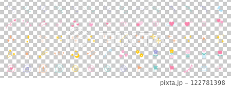 かわいいアイコンセットのベクターイラスト。飾り、ハート、シンプル、星、集中線 122781398