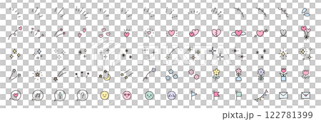 かわいいアイコンセットのベクターイラスト。飾り、ハート、シンプル、星、集中線 122781399
