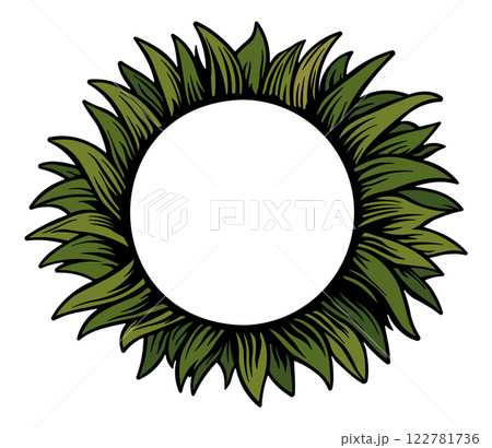 round empty frame with green leaves in a circle without background round empty frame with green leaves in a circle without background 122781736