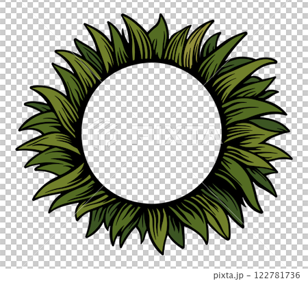 round empty frame with green leaves in a circle without background round empty frame with green leaves in a circle without background 122781736