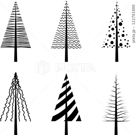 silhouette pine tree black and white on transparent background. simple design element for web or icon. 122781800