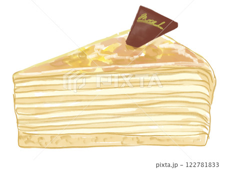 美味しそうなミルクレープケーキのリアルな水彩イラストのイラスト素材