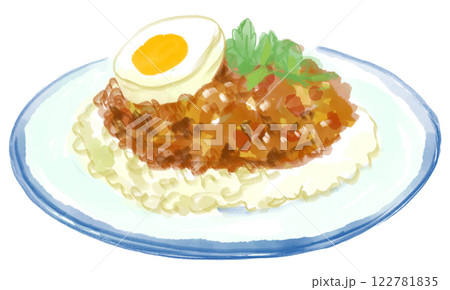 美味しそうなドライカレーのリアルな水彩イラスト 122781835