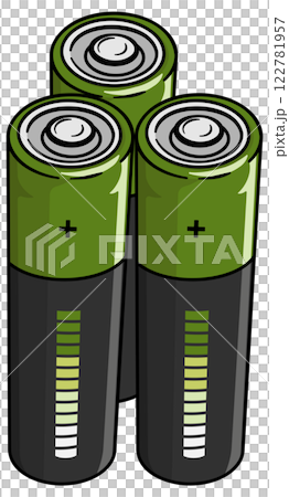 three pieces AA battery without background with black outline 122781957