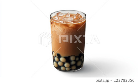 refreshing milk tea with tapioca pearls and ice cubes, perfect for summer 122782356