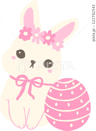 Adorable Easter Bunny with floral crown and pink egg 122782542