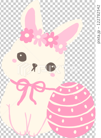 Adorable Easter Bunny with floral crown and pink egg 122782542