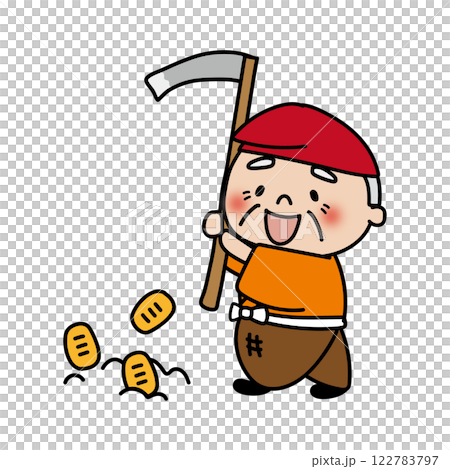 Old Man Hanasaka Digging Up Gold Coins 122783797