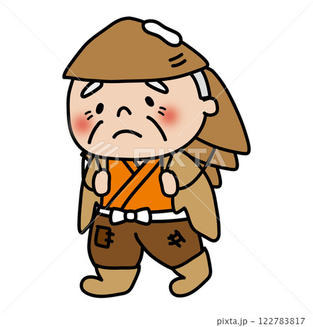 笠が売れずにしょんぼりしているおじいさん 122783817