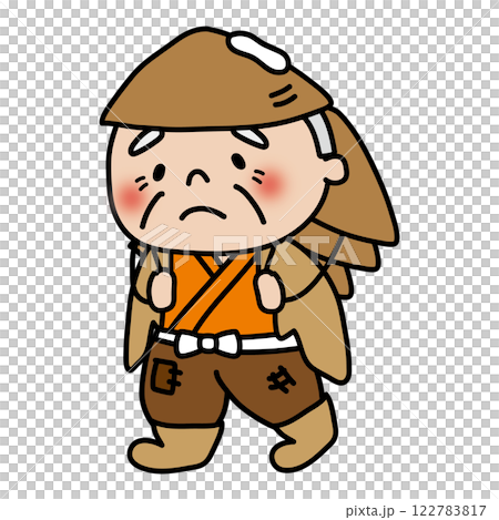 An old man is depressed because he can't sell his hats. 122783817