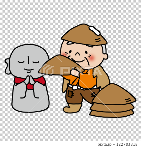 一位老人給地藏菩薩戴上帽子 122783818