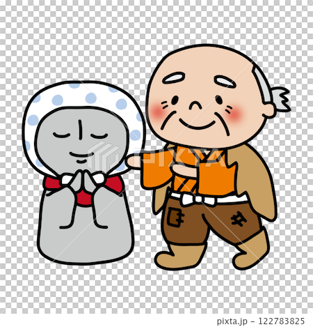 An old man covering Jizo with a towel An old man covering Jizo with a towel 122783825