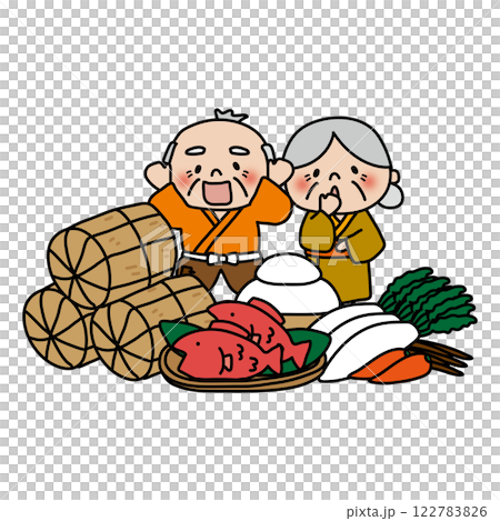 爺爺奶奶對米飯、蔬菜和麻糬感到驚奇 122783826