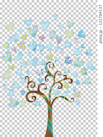水彩風格淺藍色心形樹1豎 122784137