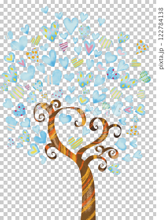 水彩風格淺藍色心樹2豎 122784138