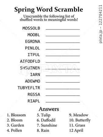 Spring Word Scramble and Puzzle, Fun Educational Game for Kids, Teens and Adults Spring Word Scramble and Puzzle, Fun Educational Game for Kids, Teens and Adults 122784211
